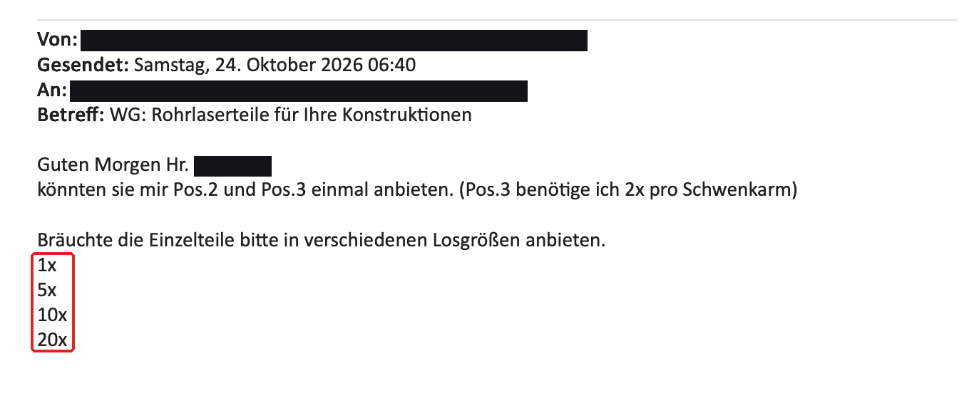 Anfrage per E-Mail an HVD · Lohnfertiger