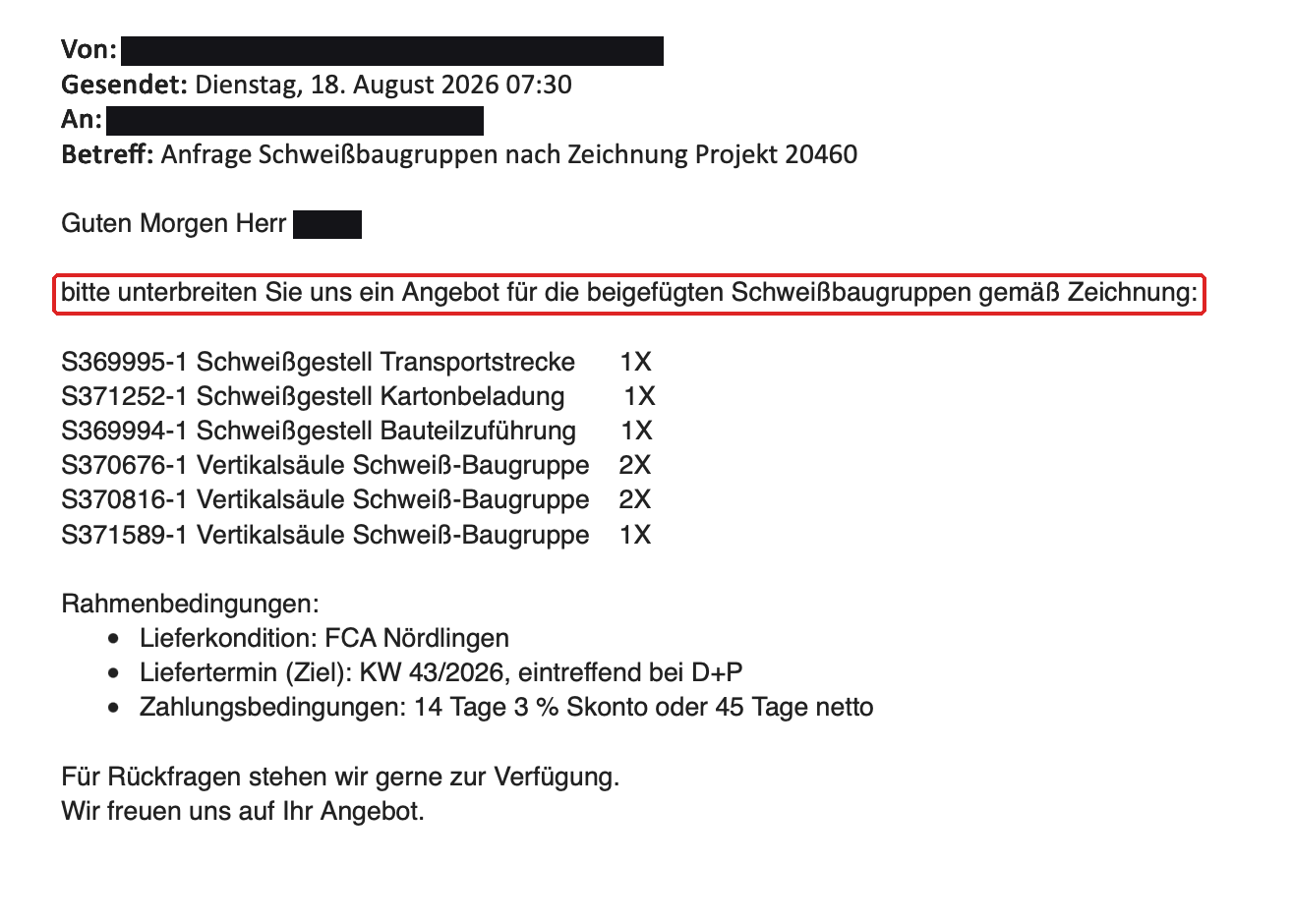 Anfrage per E-Mail an Müller & Stahl · Metallbau