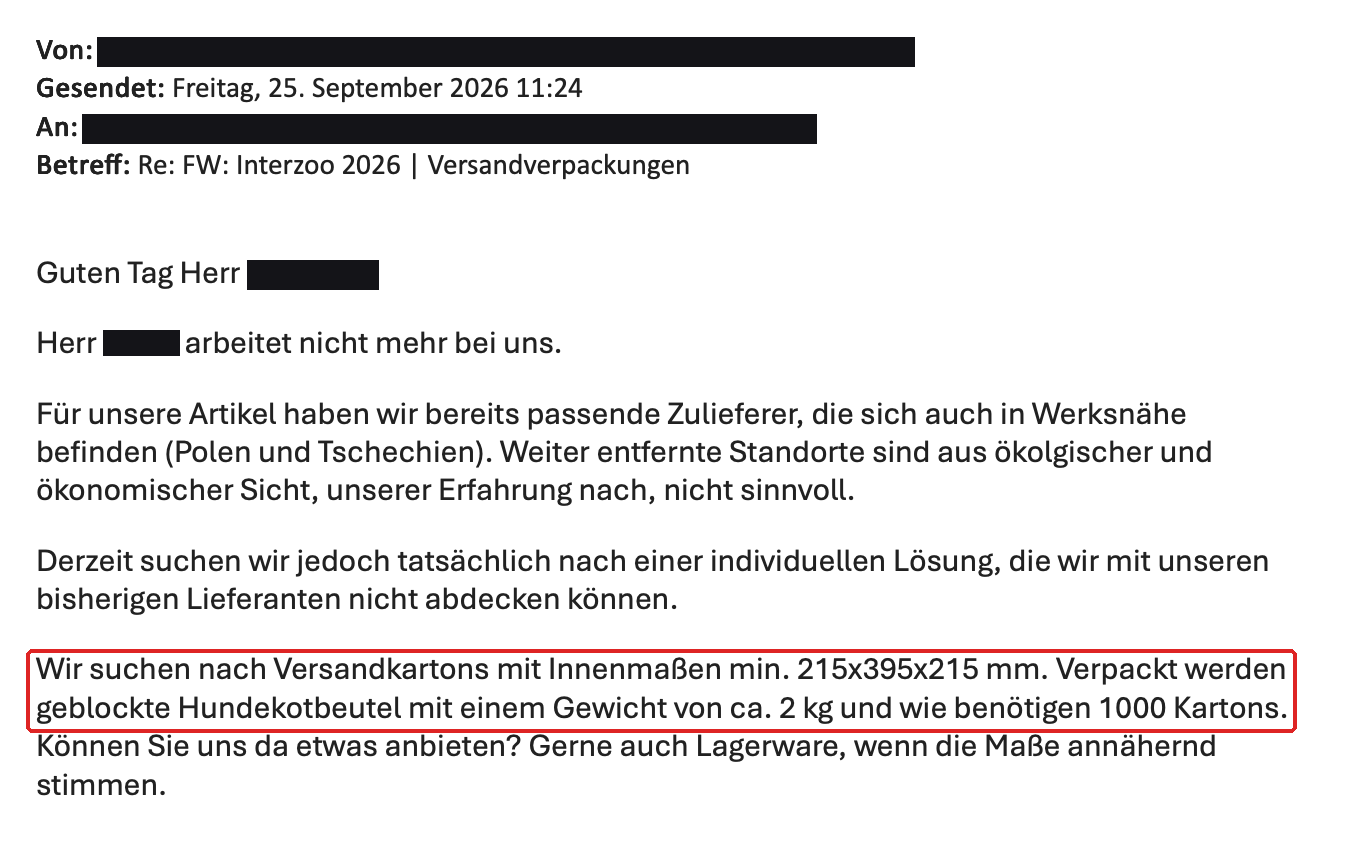 Anfrage per E-Mail an Wellstar · Verpackung