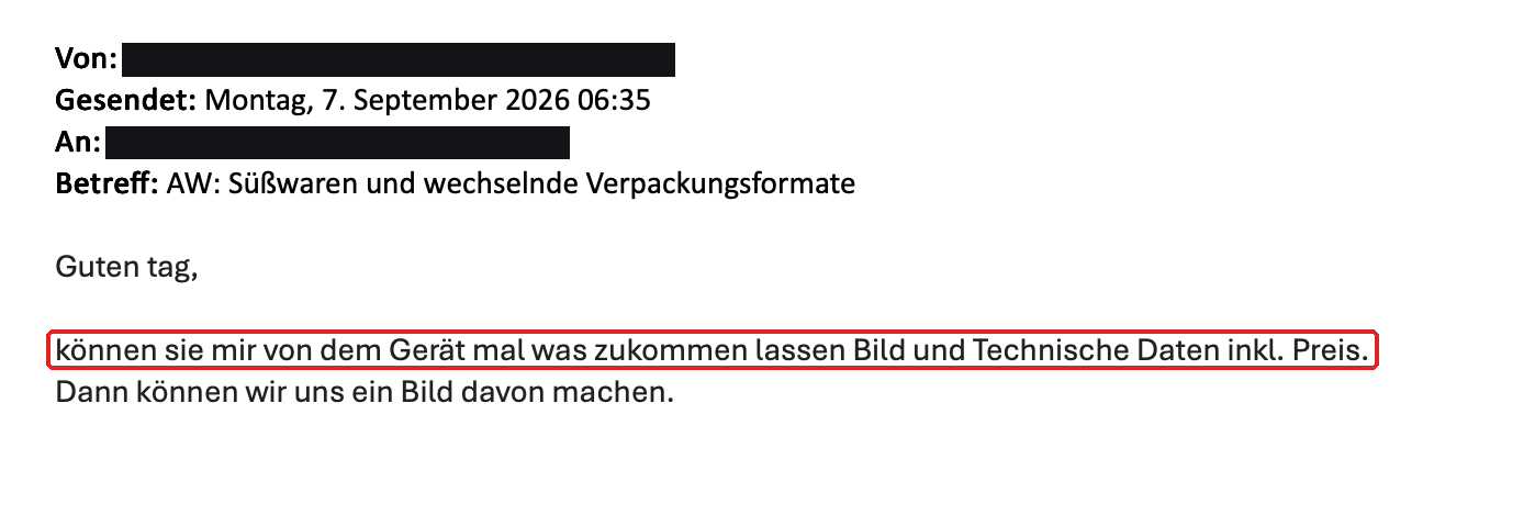 Anfrage per E-Mail an Barsch · Verpackungsmaschinen