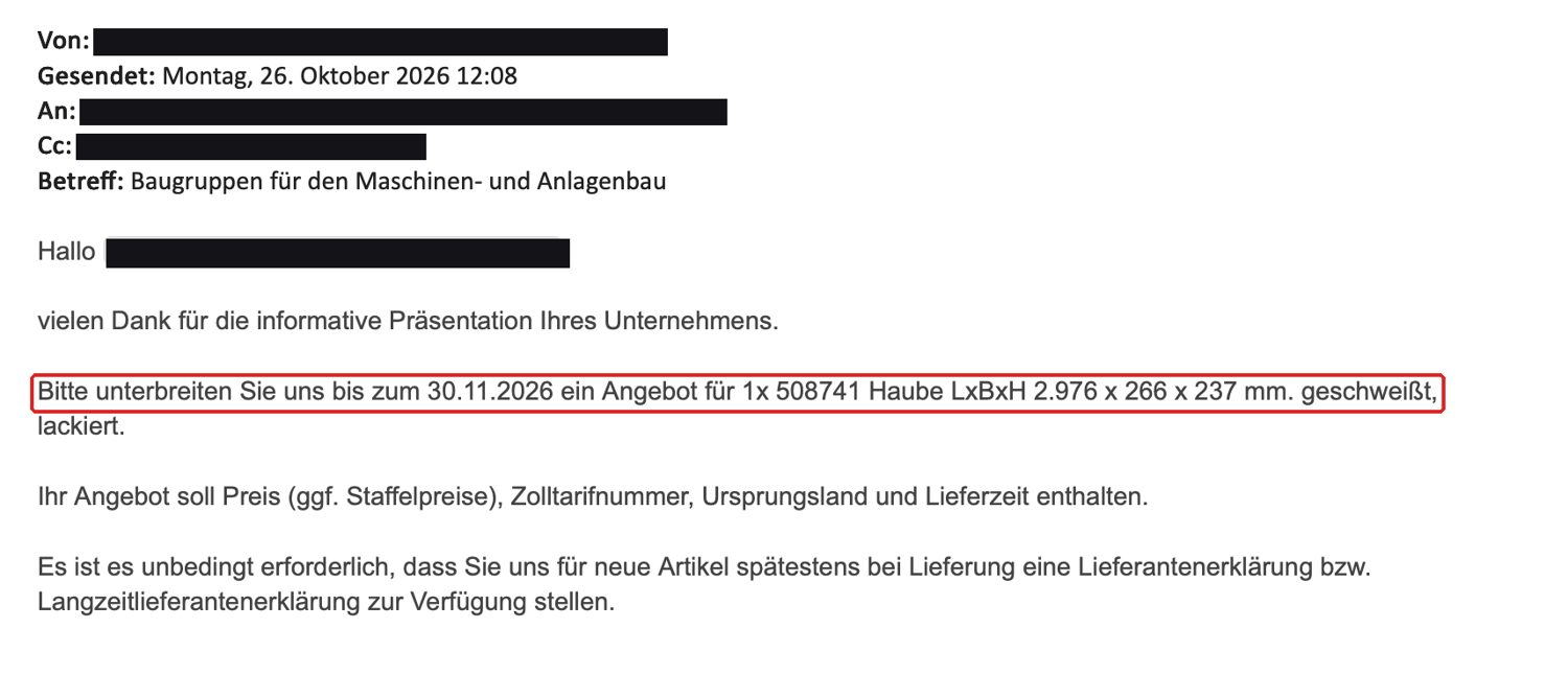 Anfrage per E-Mail an Sinner · Stahl- und Industriebau